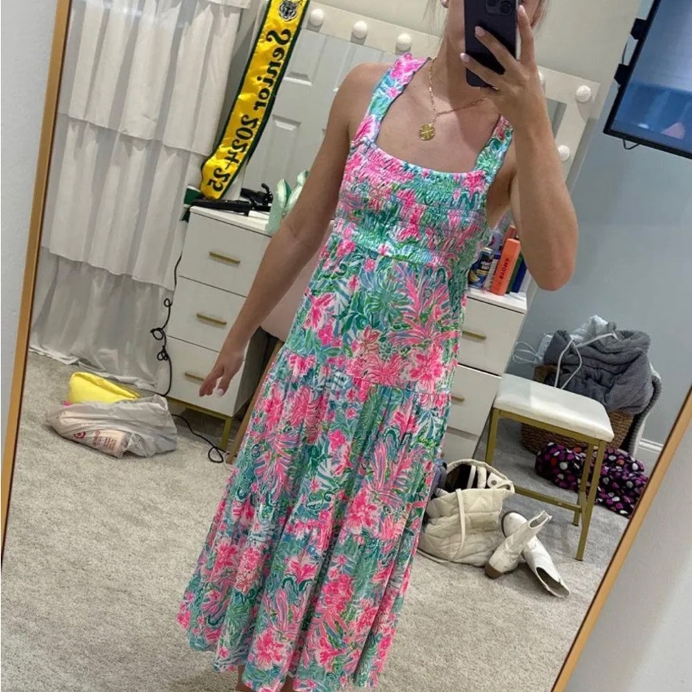 Lilly Pulitzer Pink and Green Halter Sundress